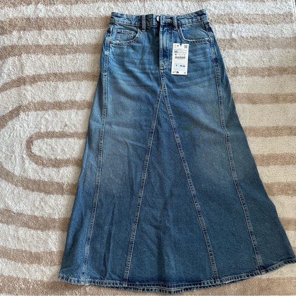 Zara Maxi skirt Washed Effect Front zip Womens Size XS - Picture 2 of 5